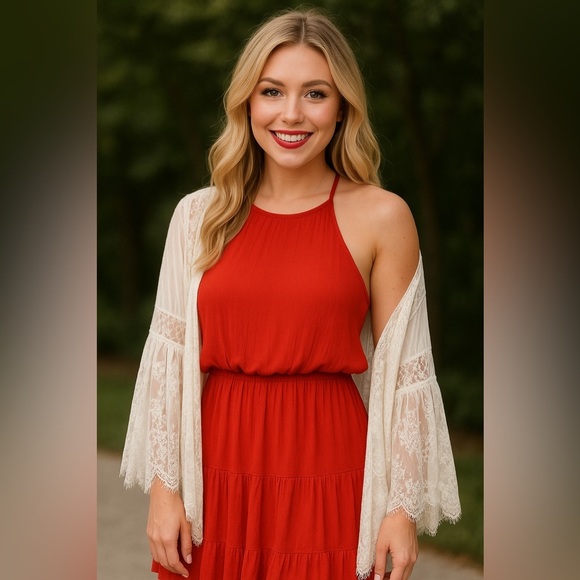 ✨2 PIECE OUTFIT✨ Forth of July ready! Red mini dress and cute white cardigan sz - Picture 1 of 5